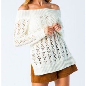 Open Knit Off Shoulder Sweater